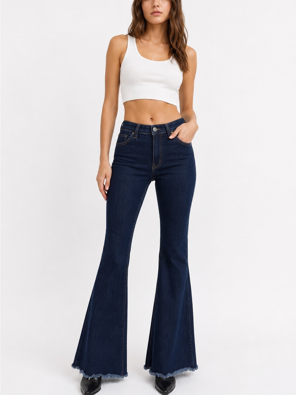 Judy Blue High Rise Dark Wash Raw Hem Flare Jean 5 27